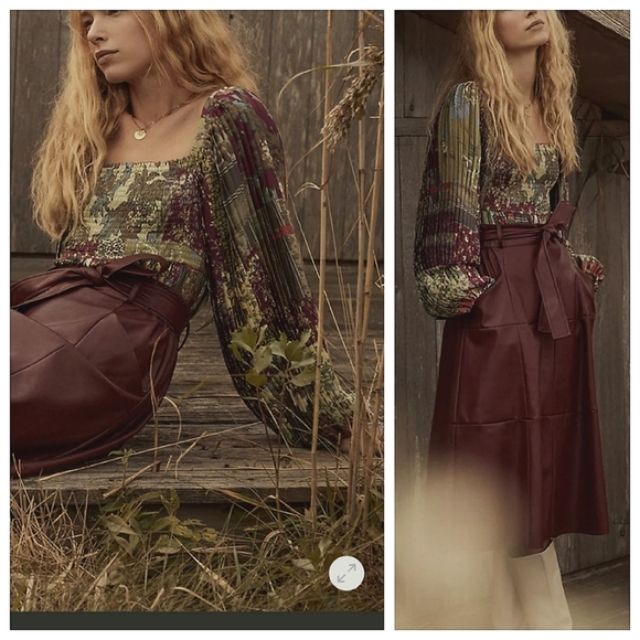 NWOT Anthro Letmebe Smocked Off the Shoulder Blouse Size US 6 Plum Burgundy - Picture 3 of 11